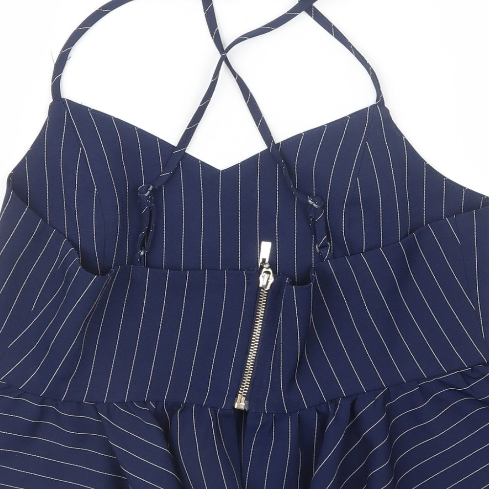 New Look Womens Blue Striped Cropped T-Shirt Size 12