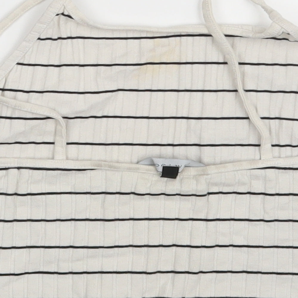 New Look Womens White Striped Cropped Tank Size 14