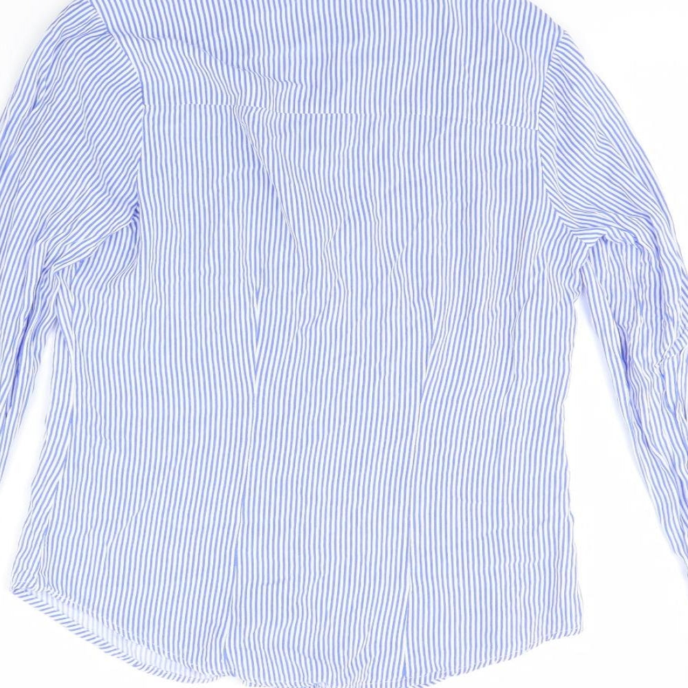Atmosphere Womens Blue Striped Basic Button-Up Size 8