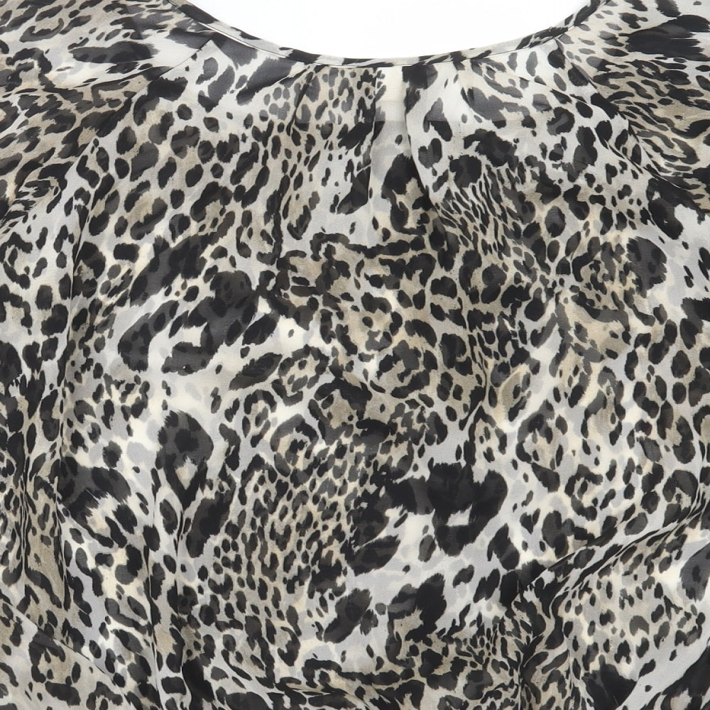 Wallis Womens Grey Animal Print Basic Blouse Size M