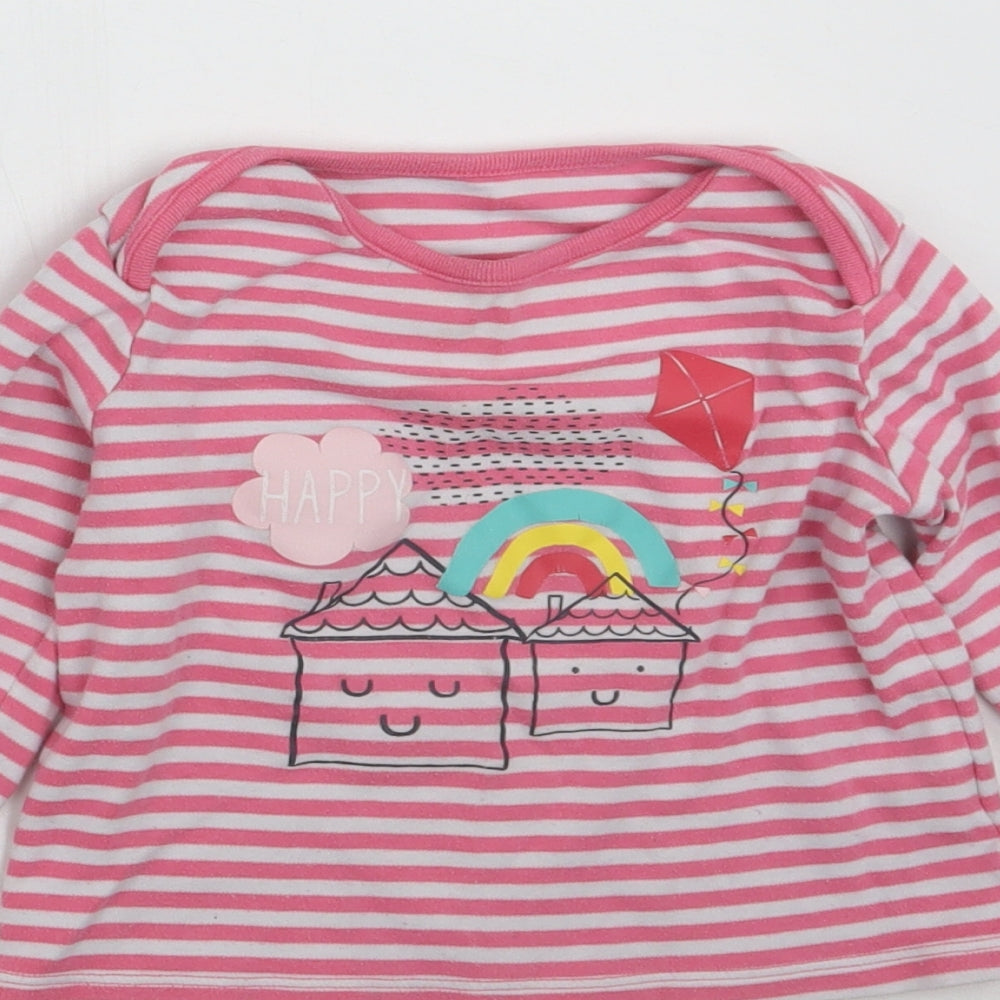 F&F Girls Pink Striped Top Pyjama Set Size 3-4 Years