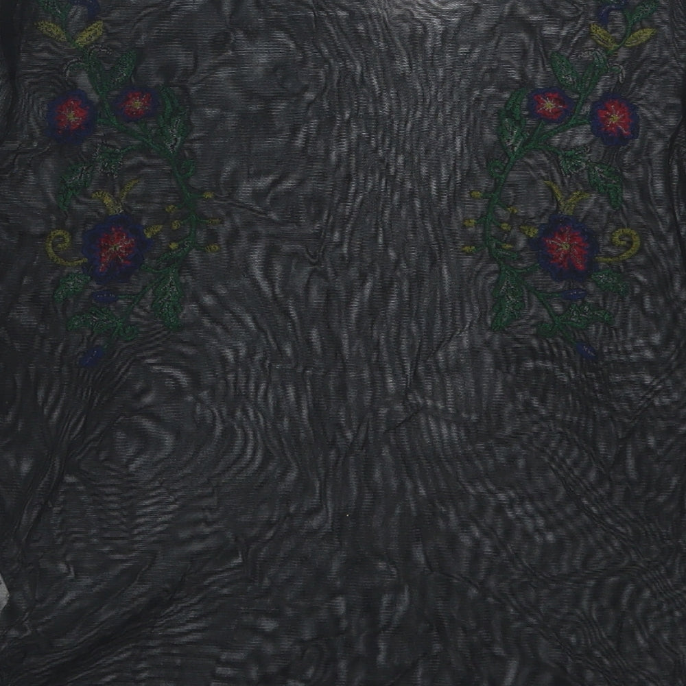 Zara Womens Black Floral Basic T-Shirt Size S