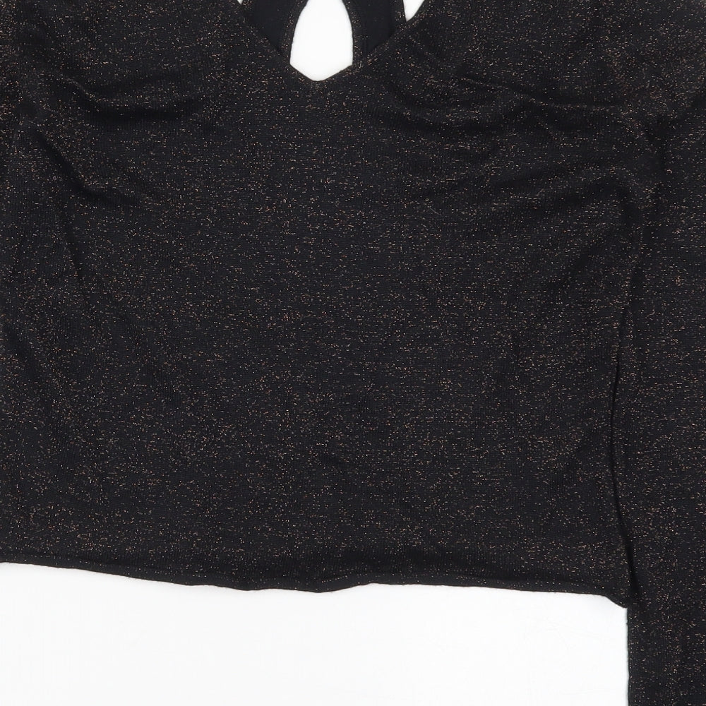 Amaryllis Womens Black Knit Pullover Jumper Size 10 - Brown Metal Glitter