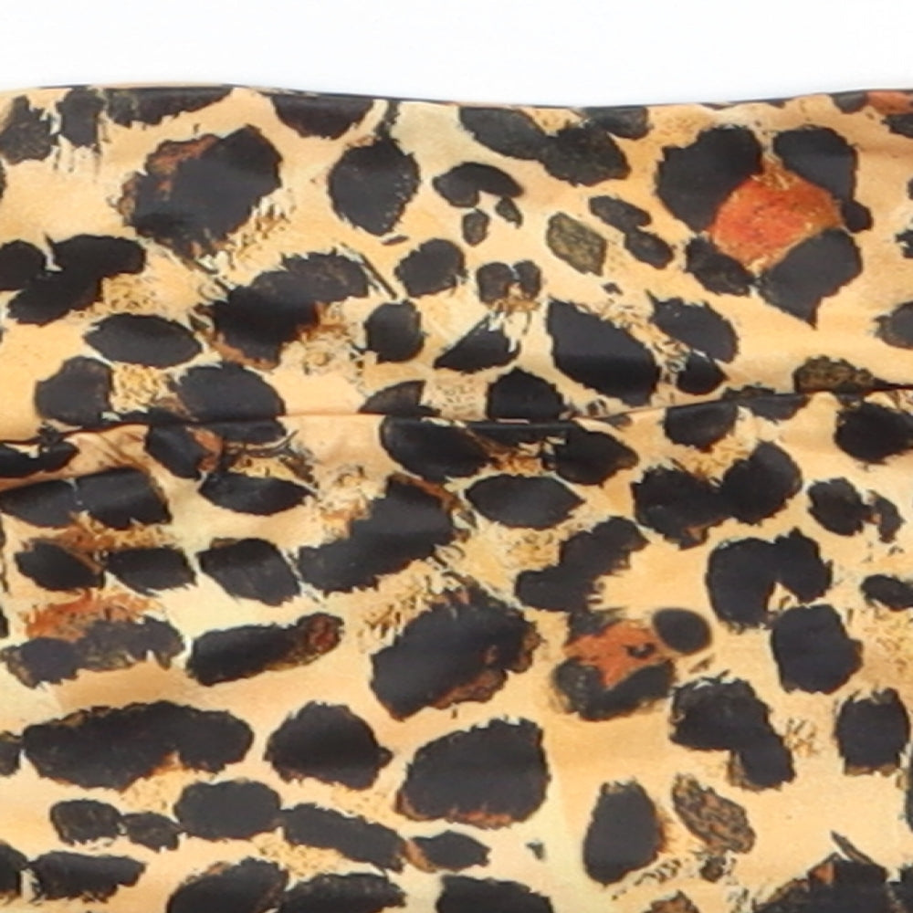 PRETTYLITTLETHING Womens Brown Animal Print Satin Cropped T-Shirt Size 4 - Boob Tube