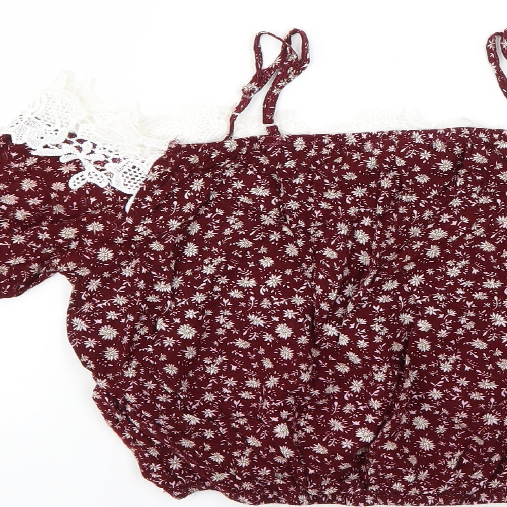 Boohoo Womens Red Floral Basic Blouse Size 8