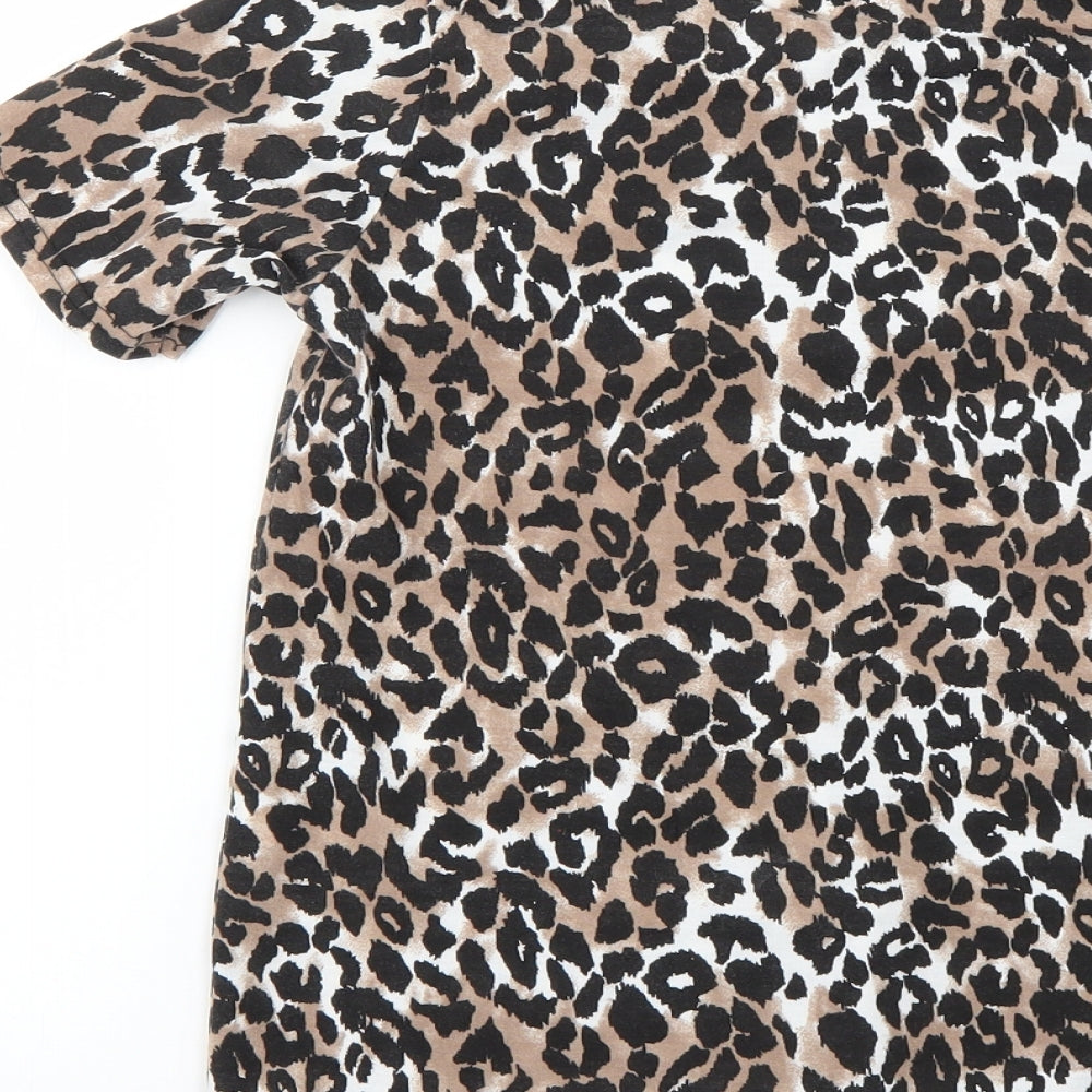 PRETTYLITTLETHING Womens Brown Animal Print Basic T-Shirt Size 4