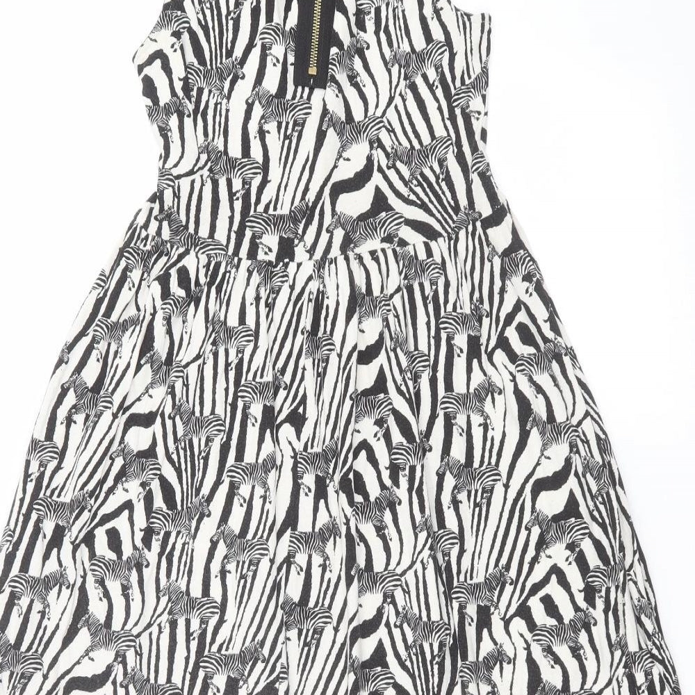 H&M Womens Black Animal Print Fit & Flare Size XS - zebra print