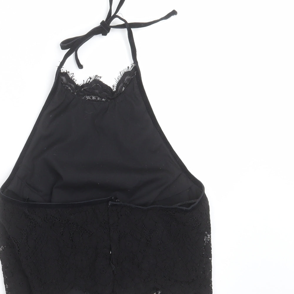 Topshop Womens Black Floral Cropped Blouse Size 6