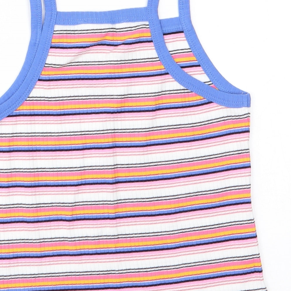Marks & Spencer Girls White Striped Basic Tank Size 9-10 Years