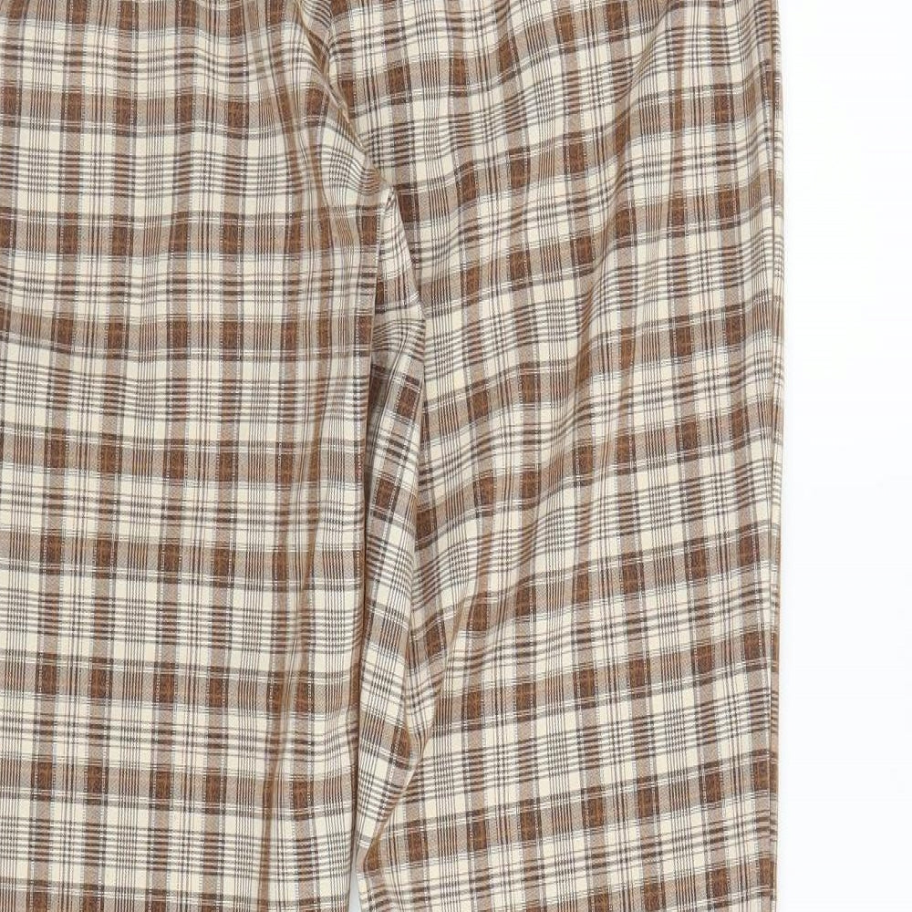 SheIn Womens Beige Check Rayon Trousers Size XS L29 in