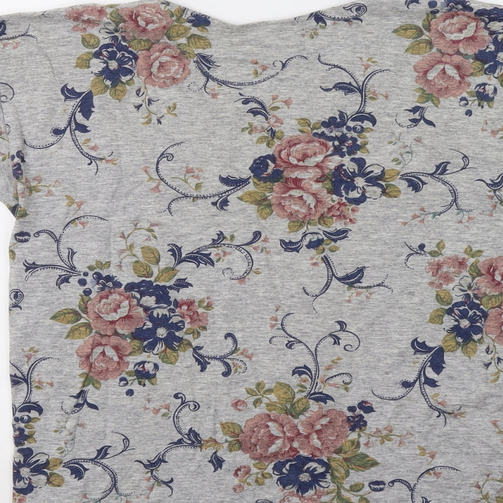 Patchwork Womens Grey Floral Basic T-Shirt Size M