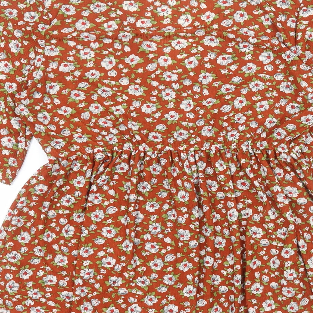 TEMT Womens Orange Floral A-Line Size M