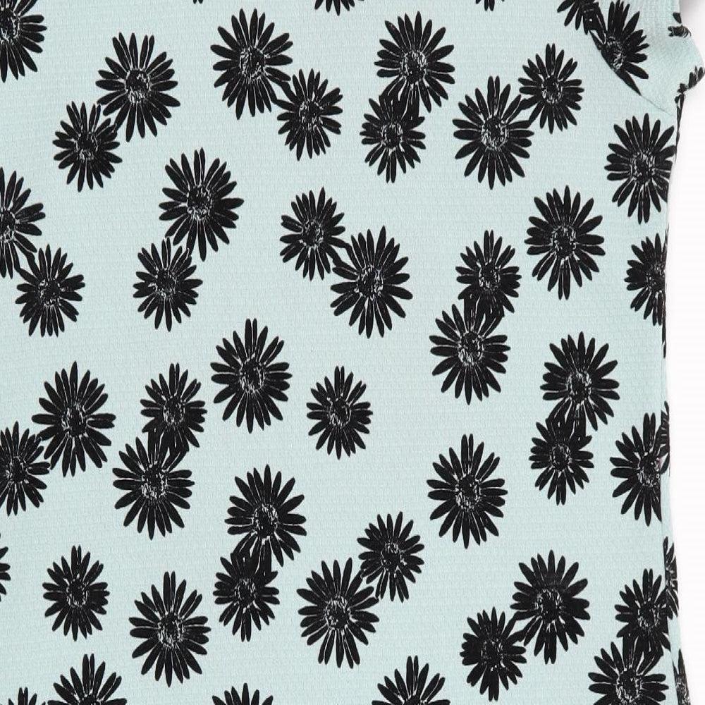 Select Womens Green Floral A-Line Size 12 - Black Flower Print