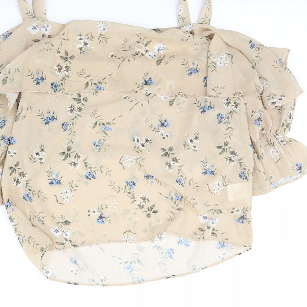 In the Style Womens Beige Floral Basic Blouse Size 10