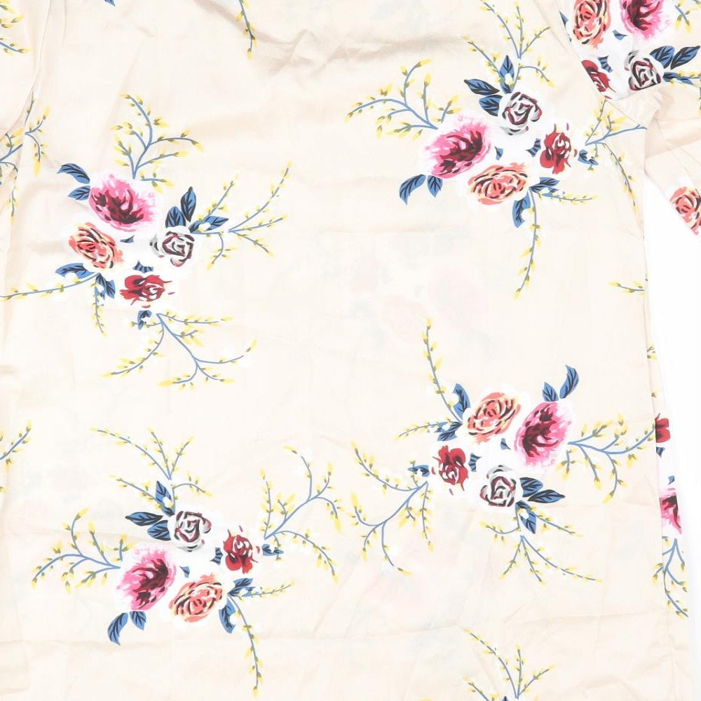 Womens Ivory Floral A-Line Size L - Satin feel red flowers