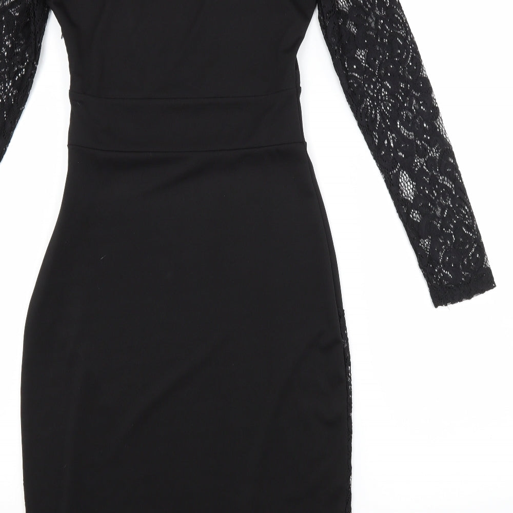 Preworn Womens Black Floral Pencil Dress Size S