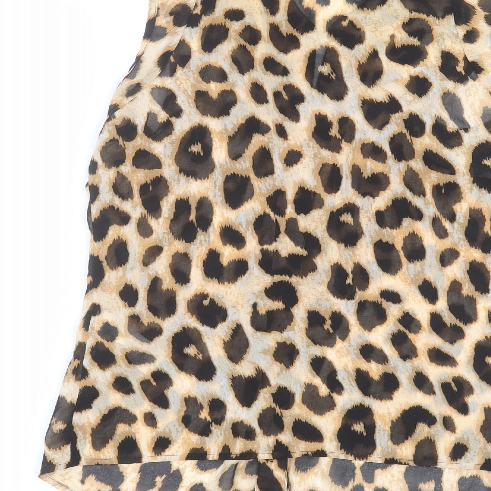 Lipsy Womens Brown Animal Print Basic Button-Up Size 10