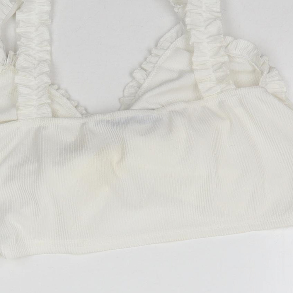 PRETTYLITTLETHING Womens White Cropped Blouse Size 10