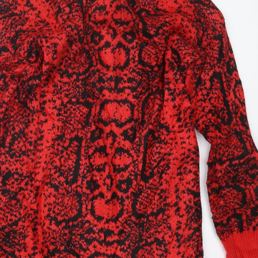 Cameo Rose Womens Red Geometric Knit Pullover Jumper Size M - Long