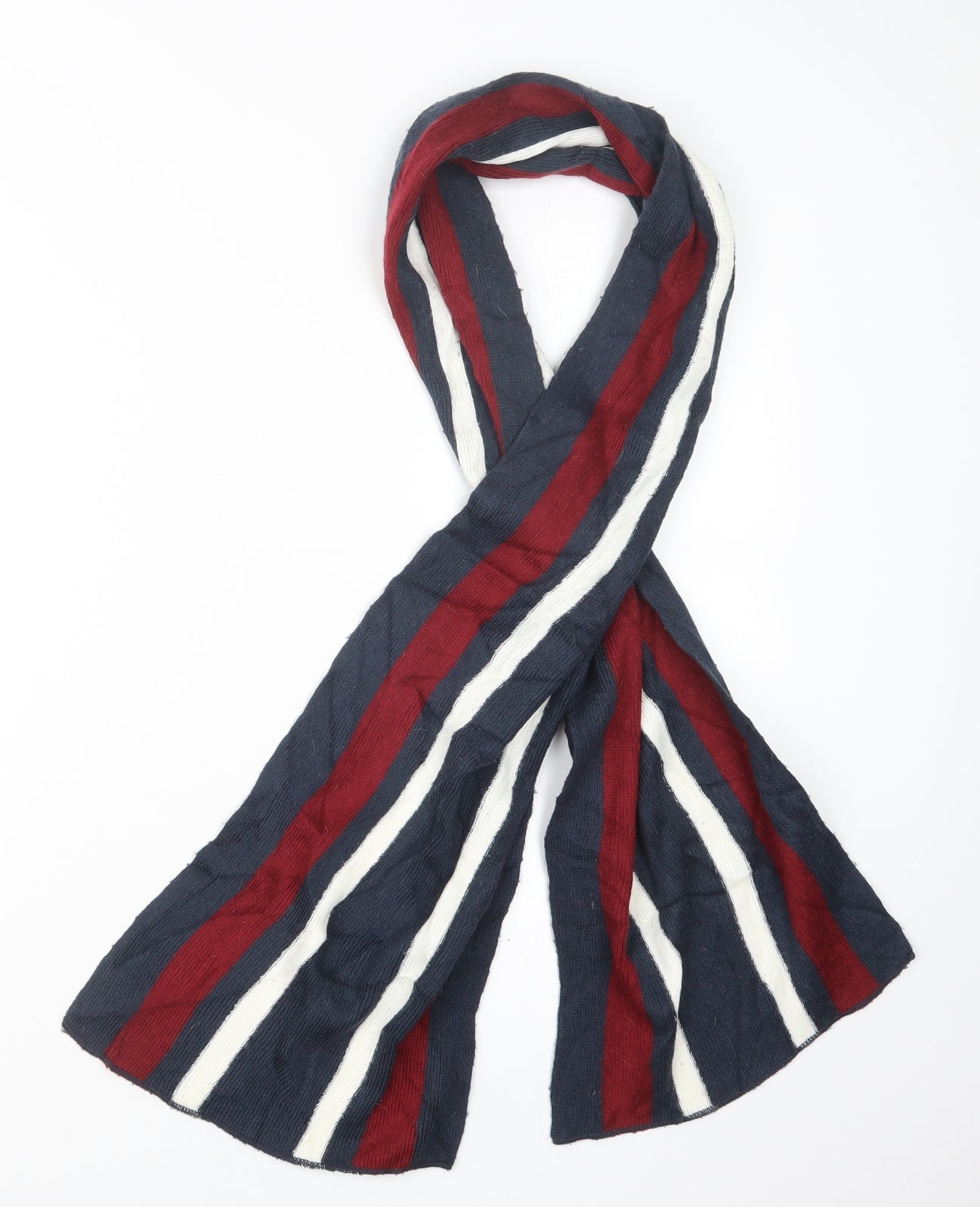 Preworn Mens Red Striped Knit Scarf One Size