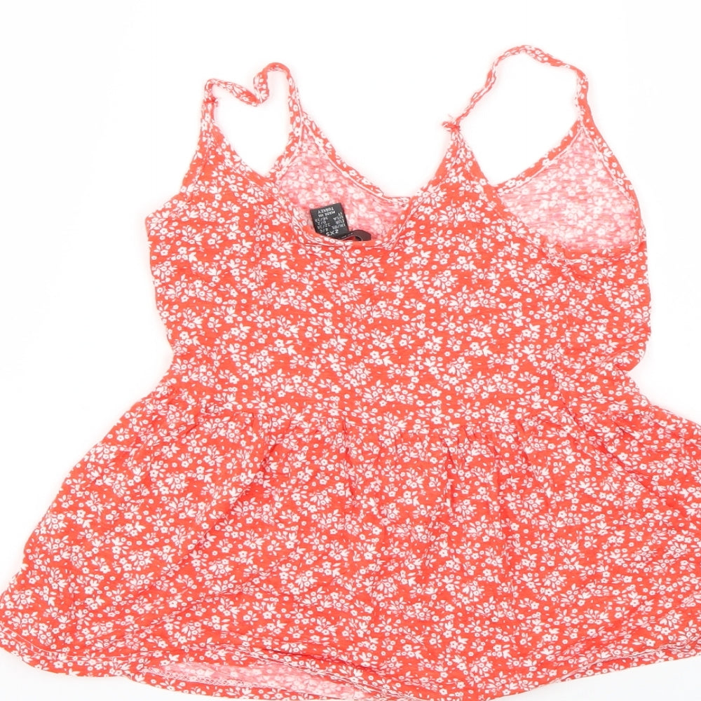 Primark Womens Orange Floral Basic T-Shirt Size 4