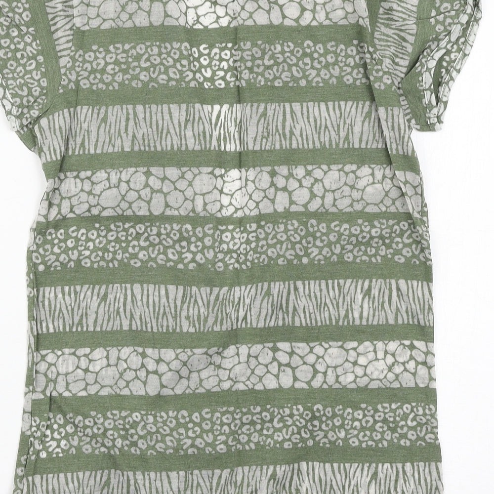 Store Twenty One Womens Green Striped Cardigan Jumper Size 10
