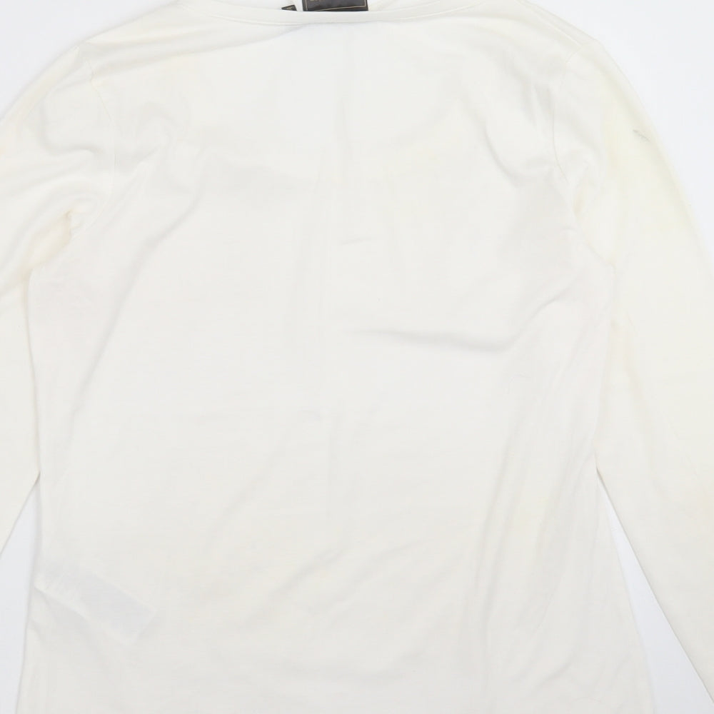 BCP Collection Womens Ivory Floral Basic T-Shirt Size S