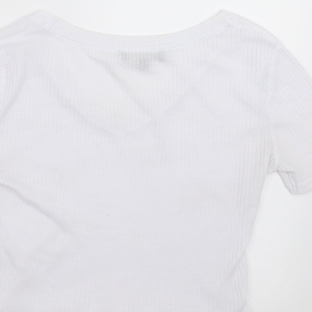 New Look Womens White Striped Basic T-Shirt Size 8