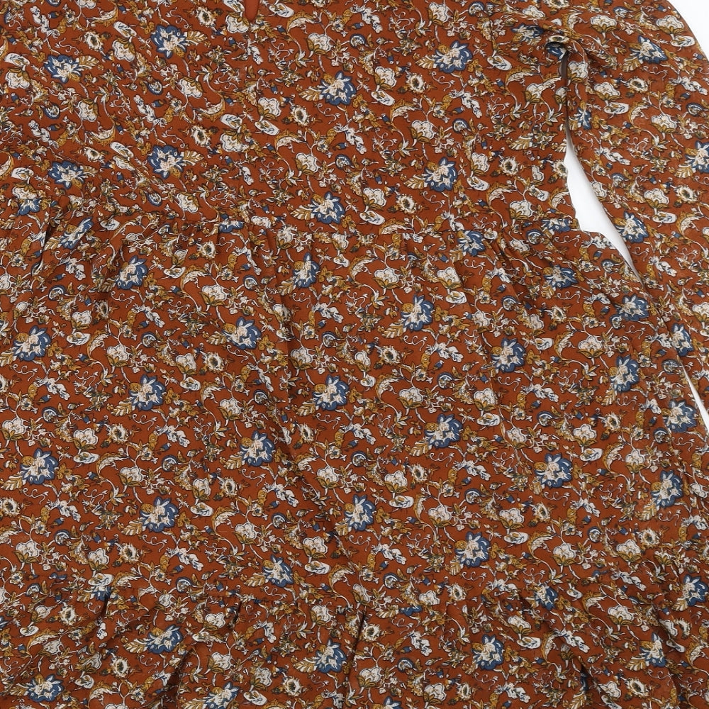 Daphnea Womens Brown Floral Fit & Flare Size S
