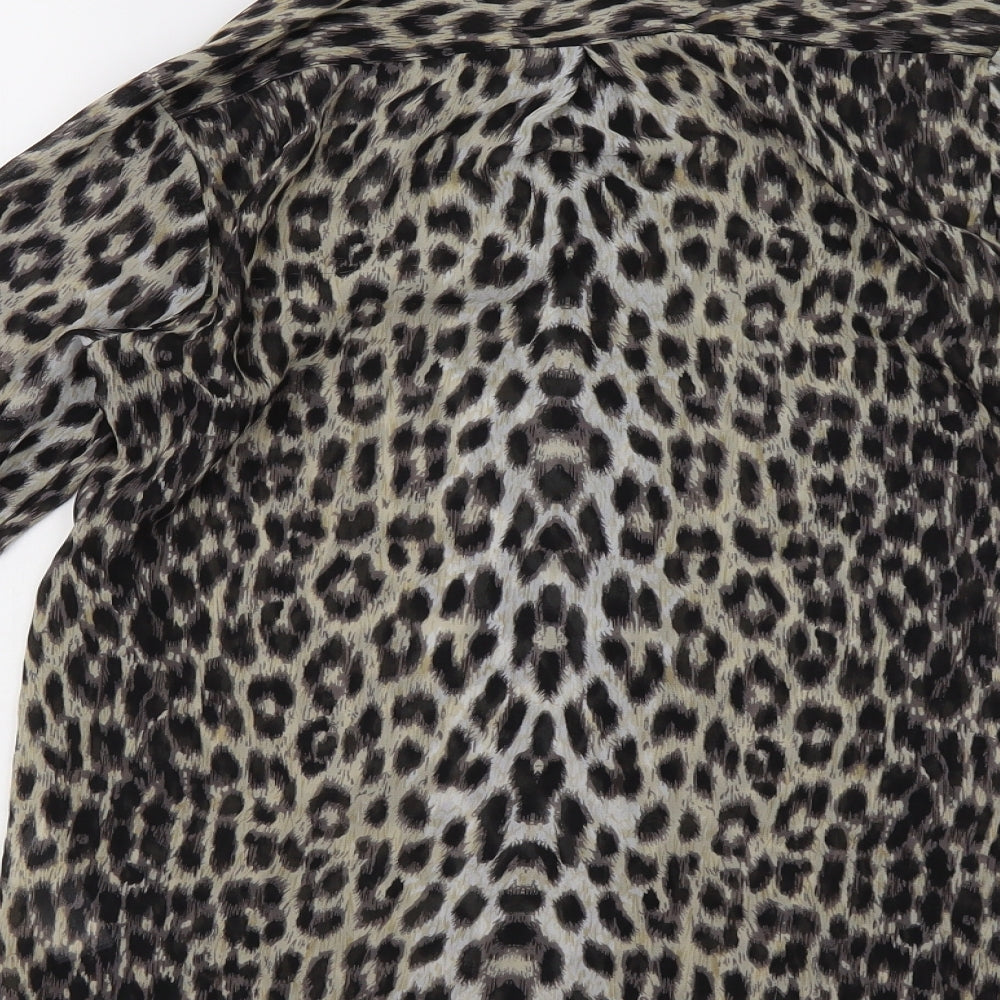 New Look Womens Black Animal Print Basic Button-Up Size 10