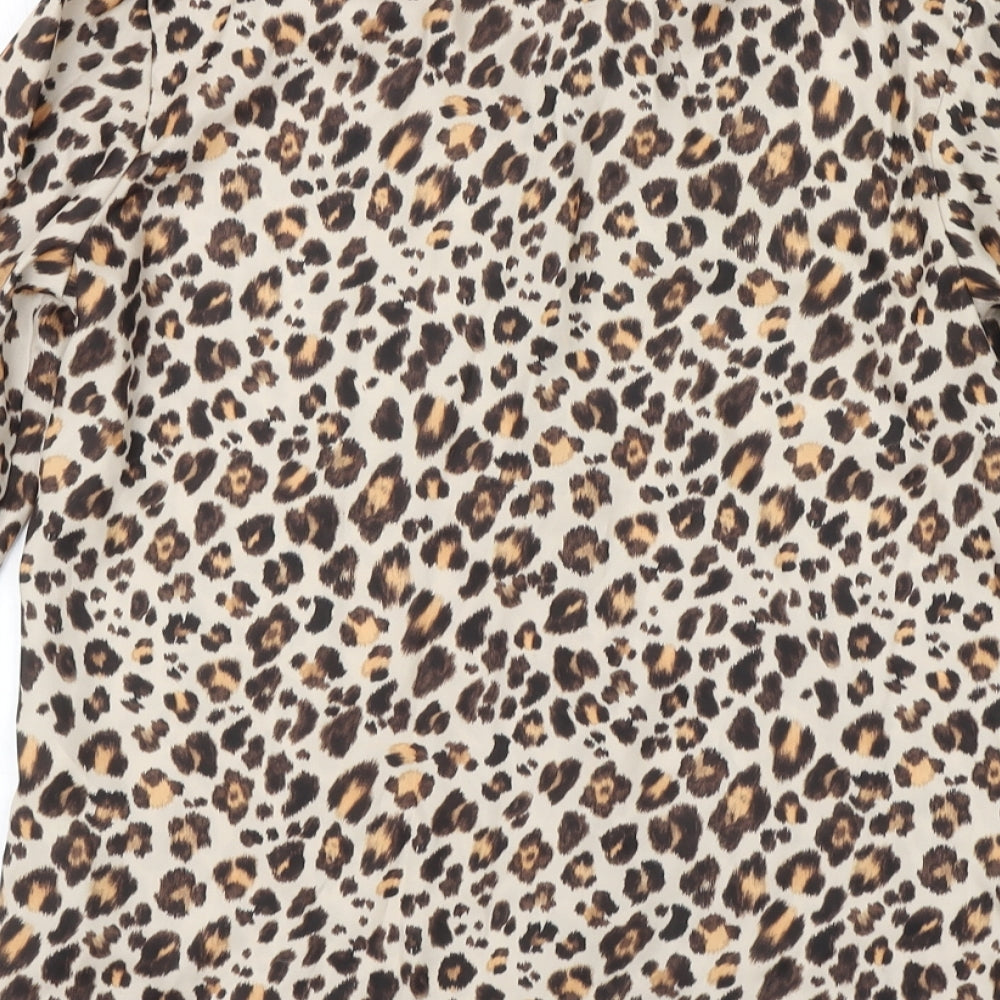H&M Womens Beige Animal Print Basic Button-Up Size 4
