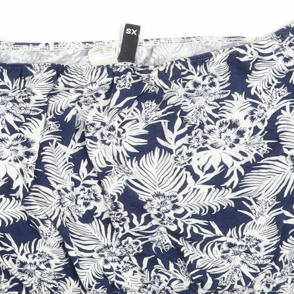 H&M Womens Blue Floral Cropped T-Shirt Size XS
