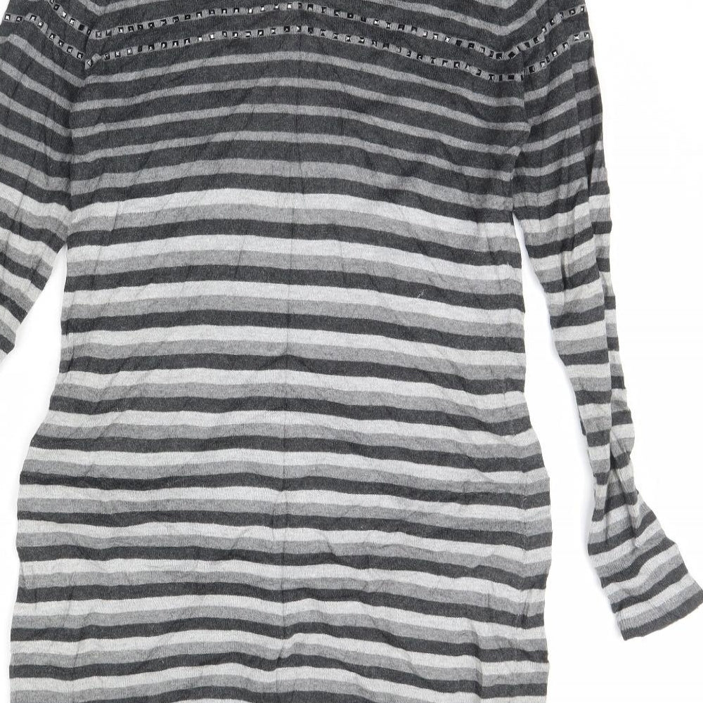 M&s Womens Grey Striped Pullover Jumper Size 10