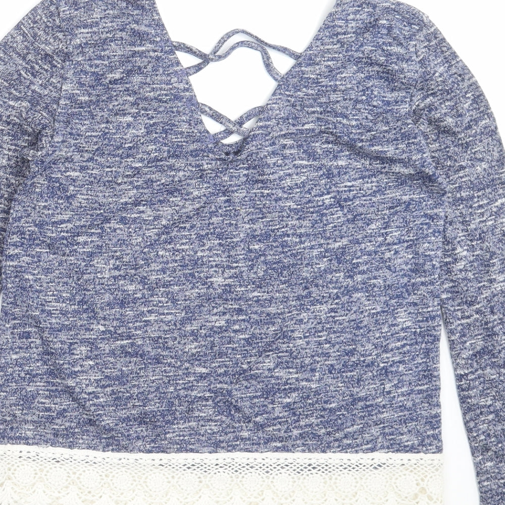 Preworn Womens Blue Knit Pullover Jumper Size 8 - crochet hem