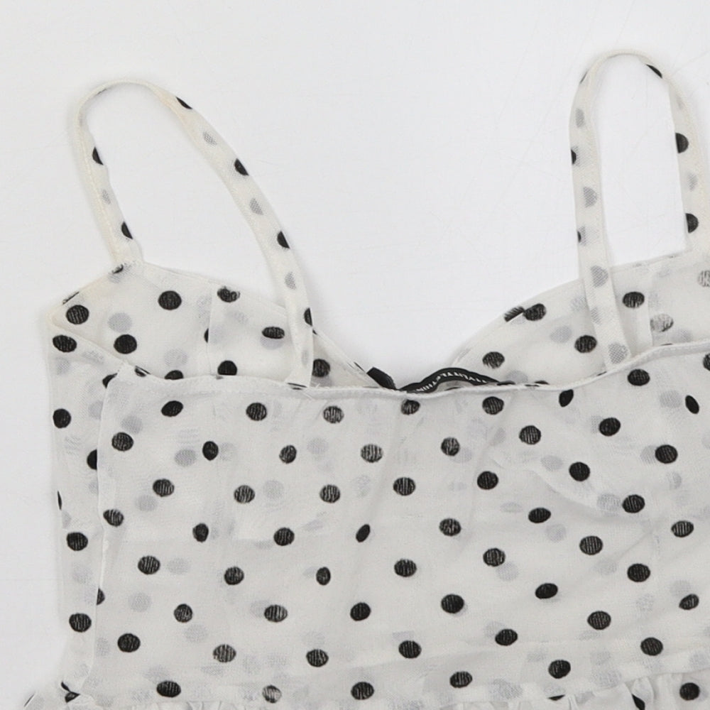 PRETTYLITTLETHING Womens White Polka Dot Cropped Tank Size 6