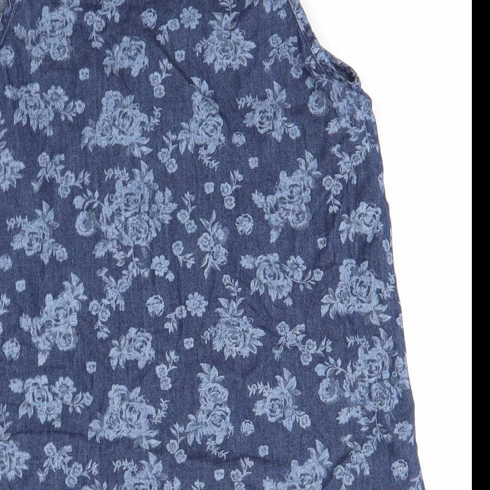 Mango Womens Blue Floral Basic Blouse Size S