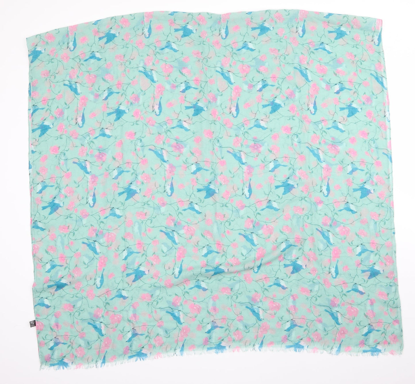 Preworn Womens Green Animal Print Shawl/Wrap - Blue Birds Pink Flowers