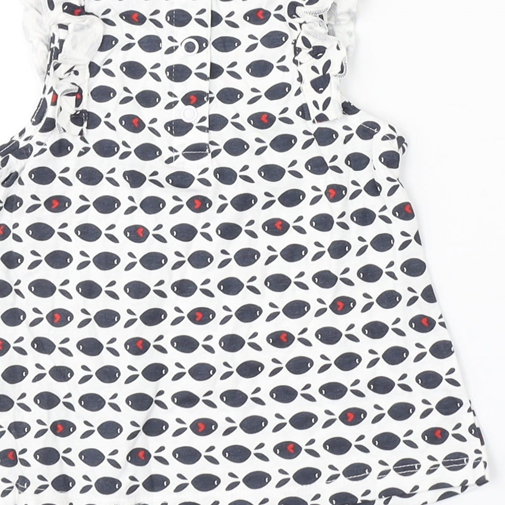 Preworn Girls White Animal Print Basic Blouse Size 9-12 Months