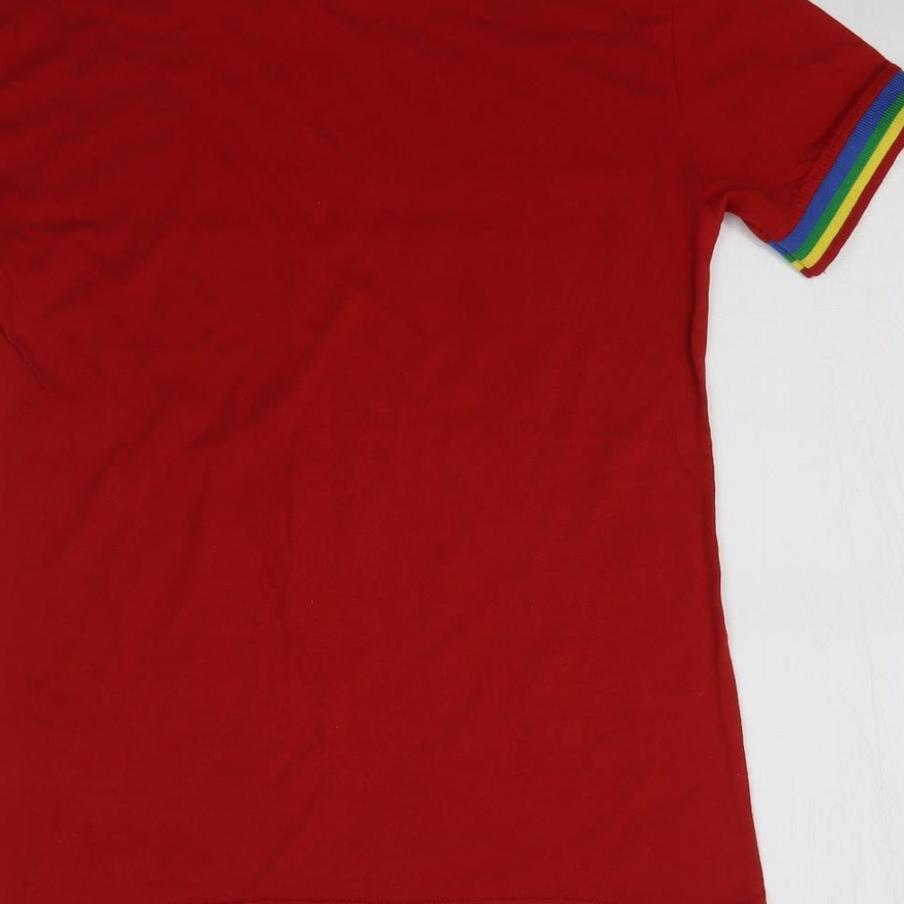 Daisy Street Womens Red Basic T-Shirt Size 6 - Rainbow