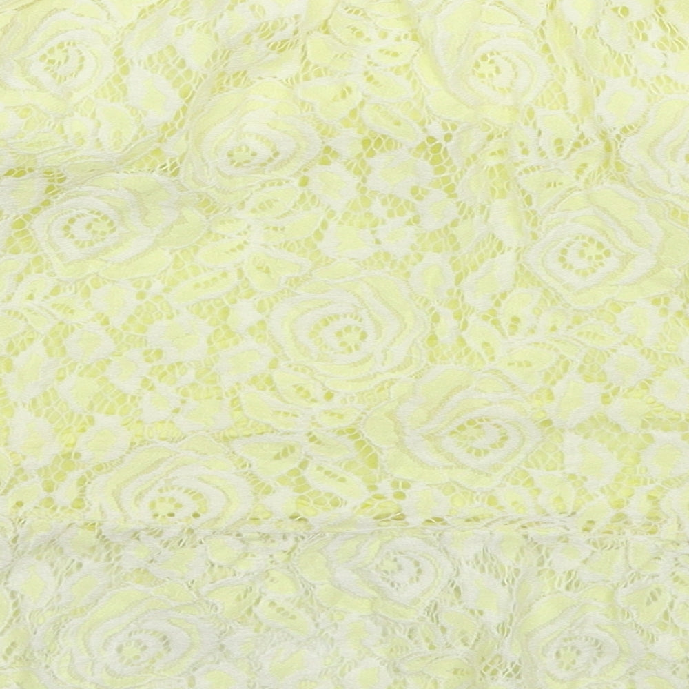 Preworn Womens Yellow Floral Lace Basic Blouse Size 8