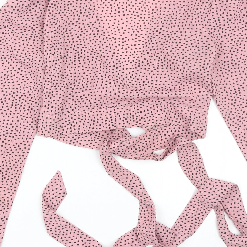 Fashion Union Womens Pink Polka Dot Cropped T-Shirt Size 6