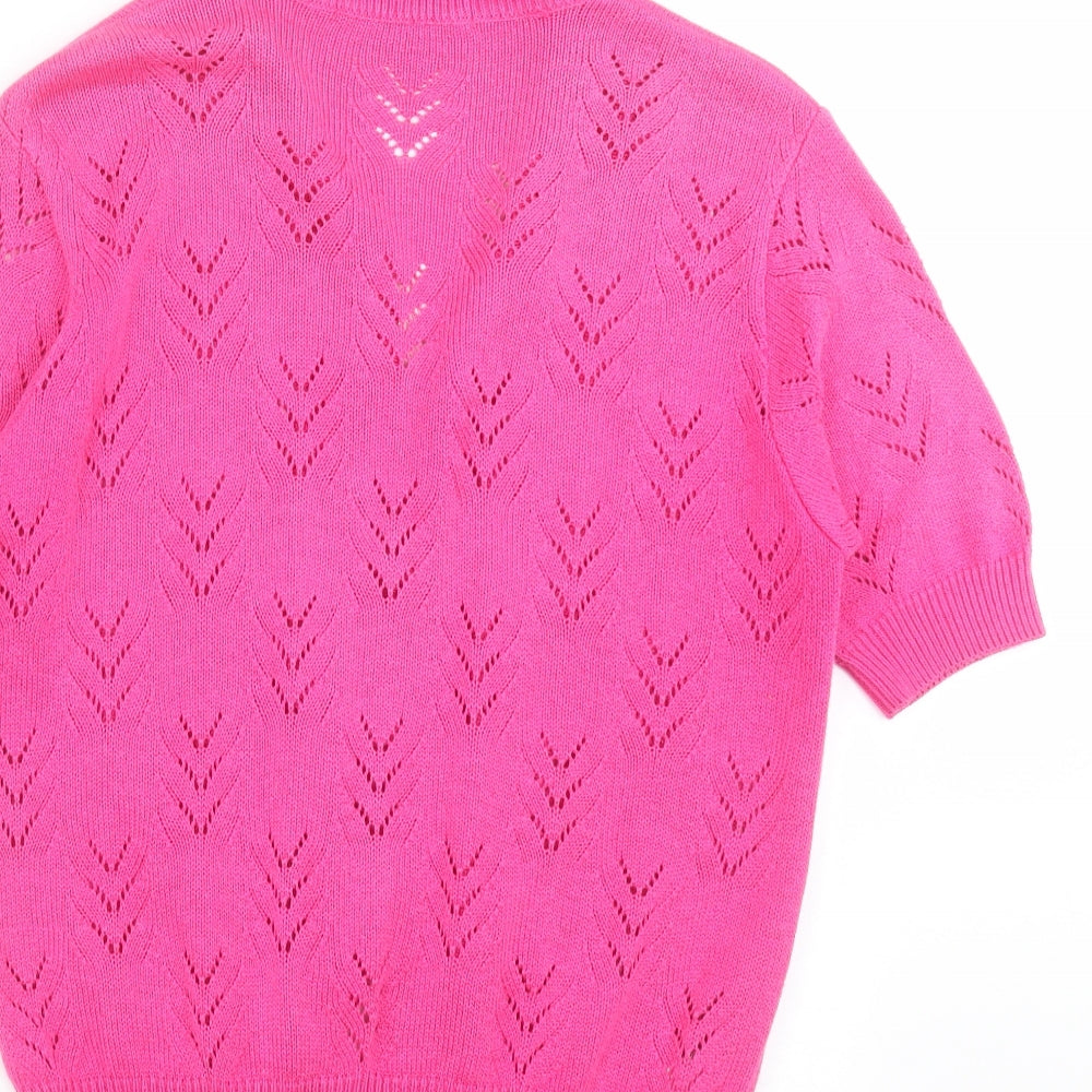 St michael Womens Pink Geometric Knit Cardigan Jumper Size 12