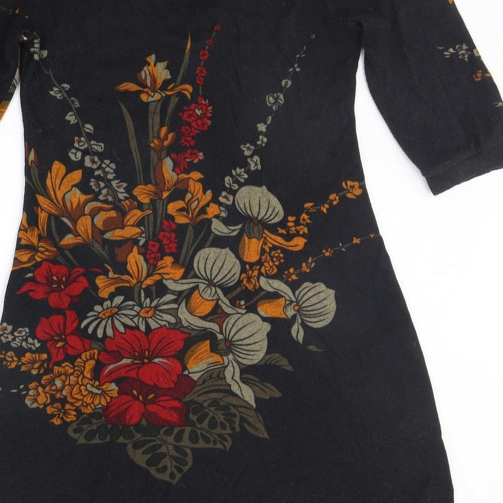 Purple Womens Black Floral A-Line Size M