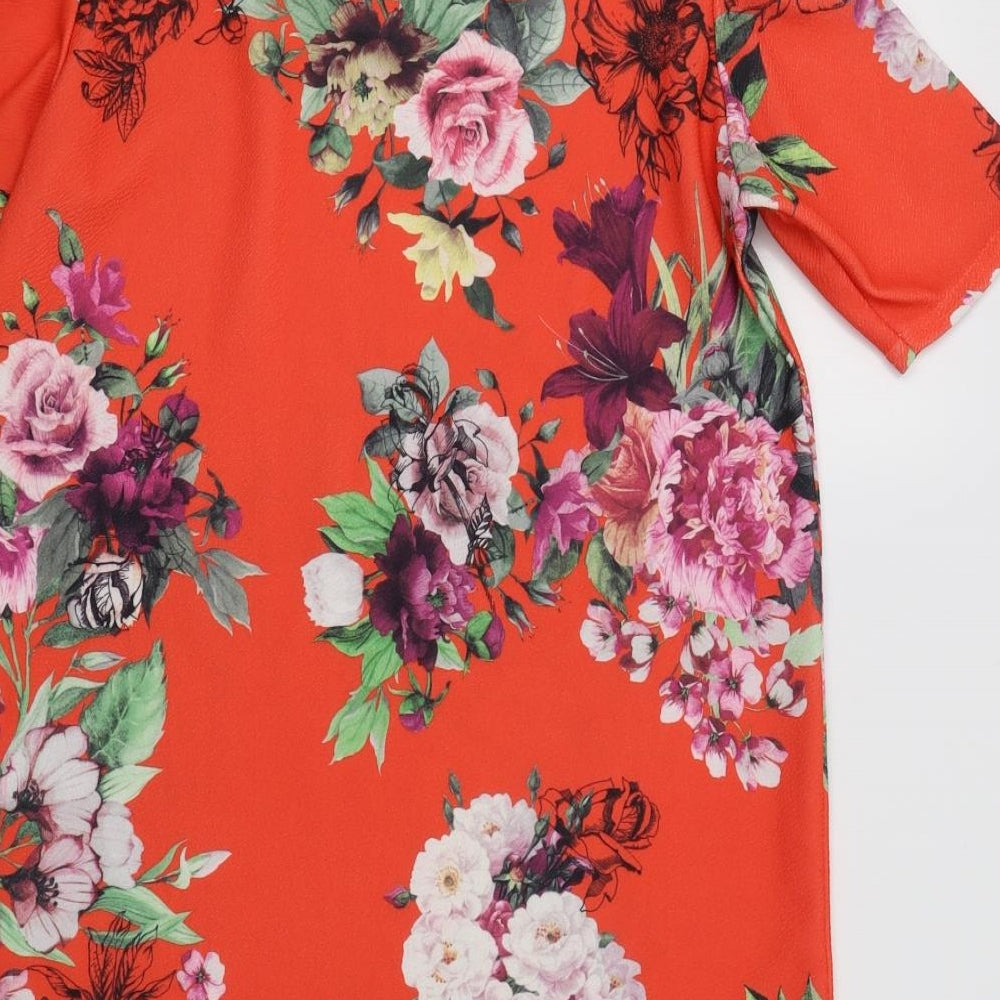 Boohoo Womens Red Floral Sheath Size 10 - Cold Shoulder