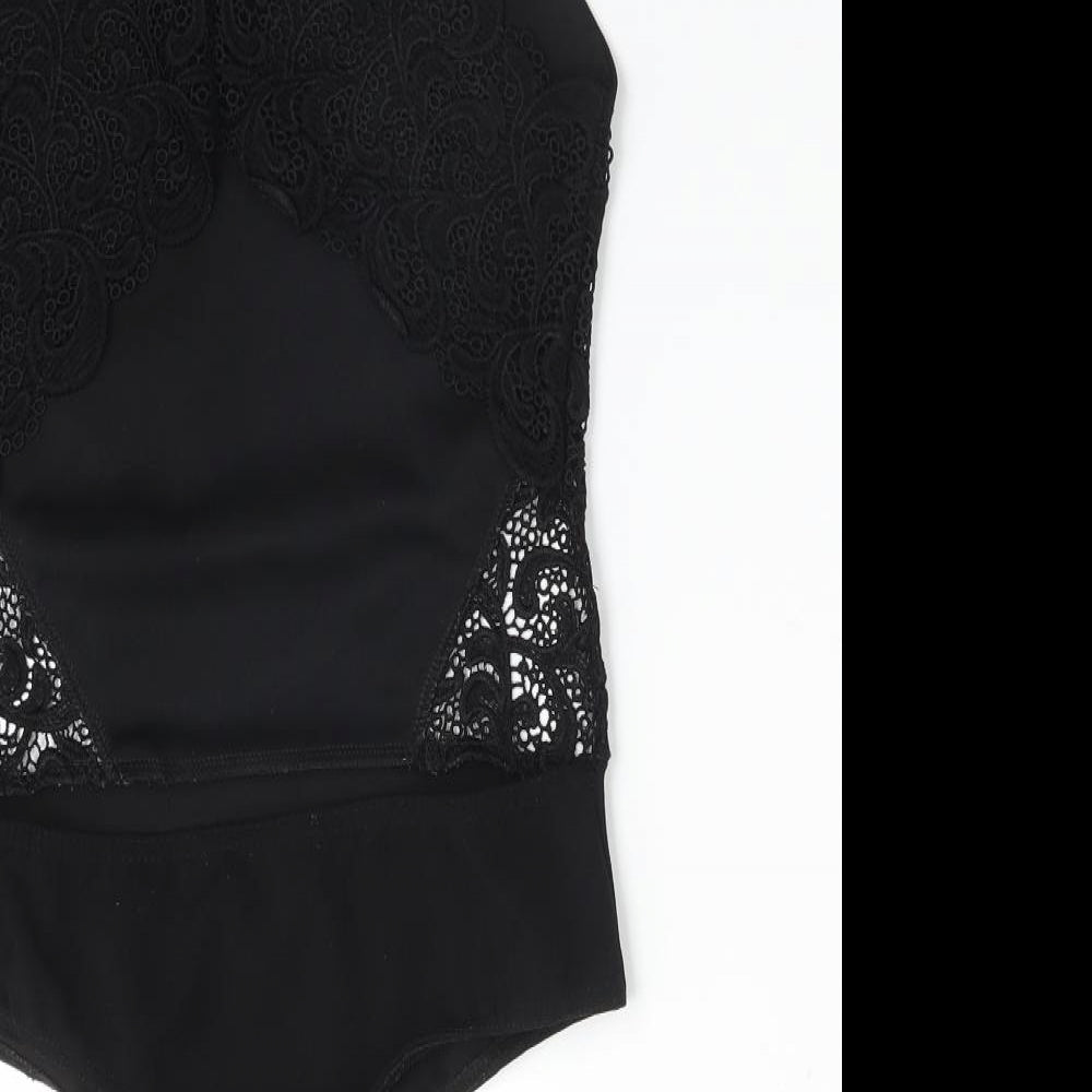 Missguided Womens Black Floral Bodysuit One-Piece Size 8