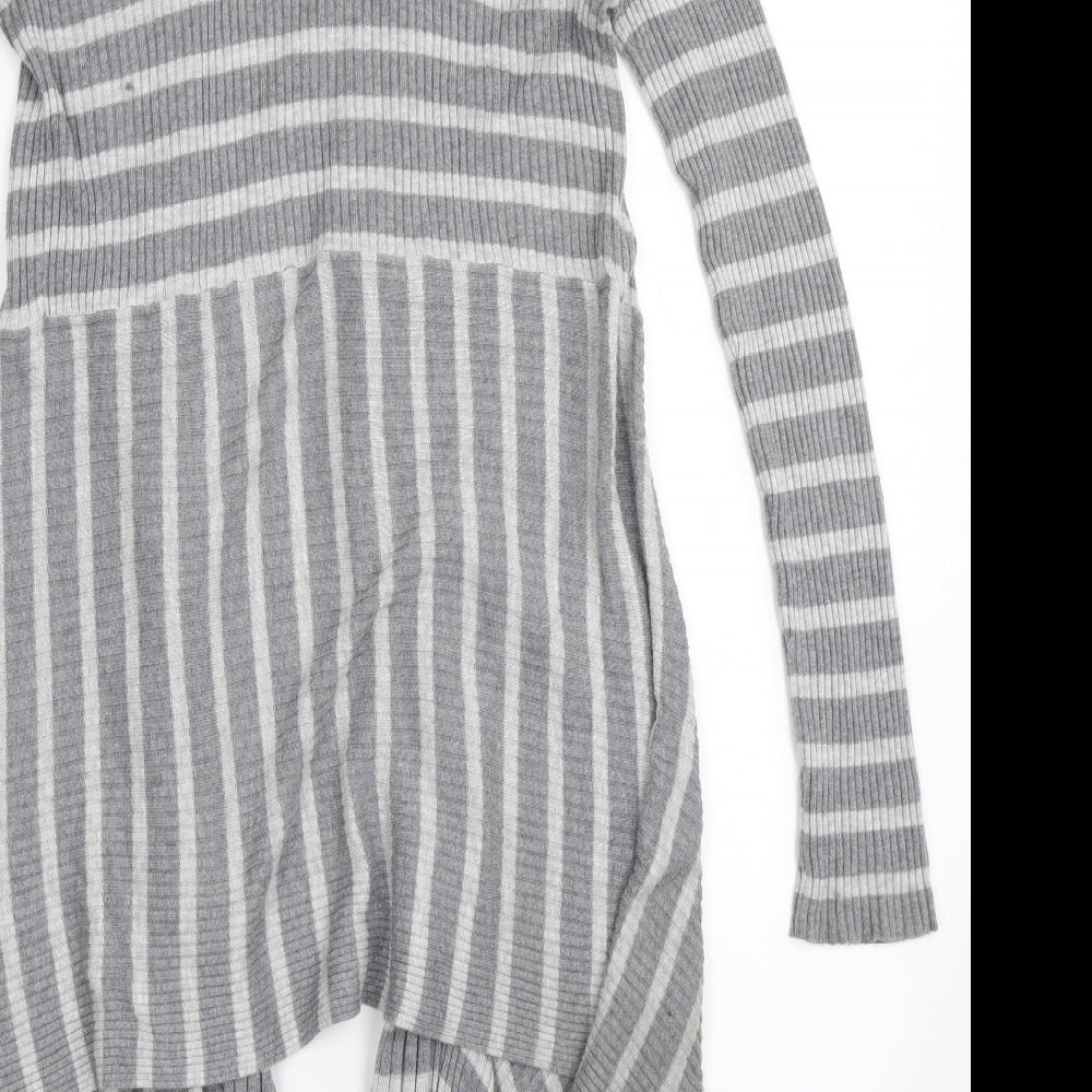 Marks & Spencer Womens Grey Striped Knit Cardigan Jumper Size 12