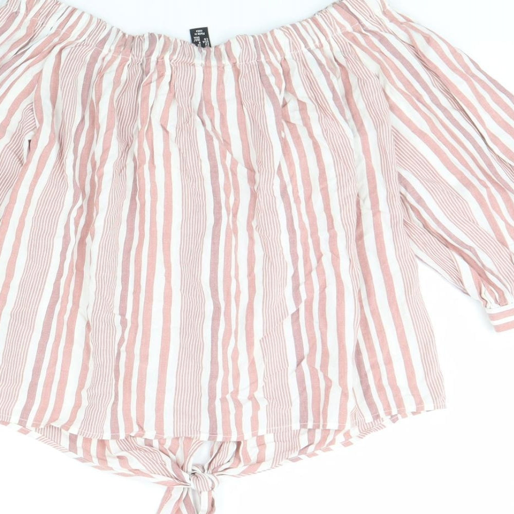 New Look Womens Pink Striped Basic Blouse Size 8
