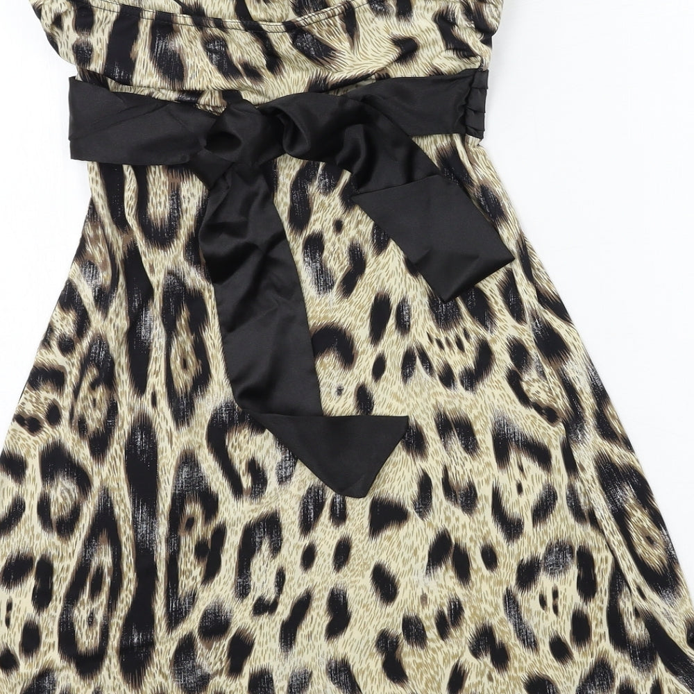 CFLUK Womens Beige Animal Print Jersey Bodycon Size M