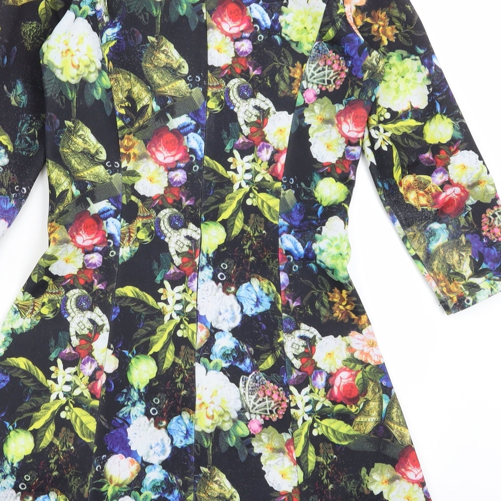 Yumi Womens Black Floral Fit & Flare Size 6
