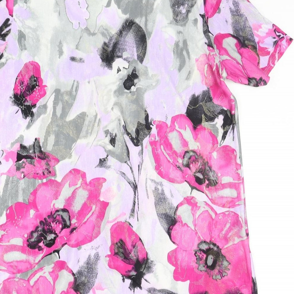 Saloos Womens Pink Floral Basic T-Shirt Size L